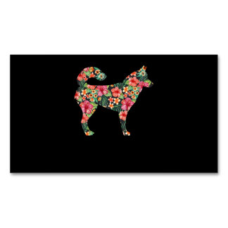 Carte De Visite Magnétique Chien | Sibérie Husky Flower Funny Chien Silhouett