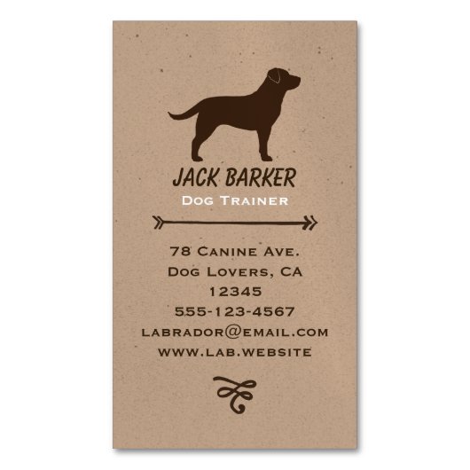 Carte De Visite Magnétique Chocolat Labrador Rétriever Silhouette (devant Vertical)