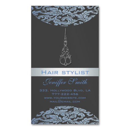 Carte De Visite Magnétique Ciseaux damas chic professionnel élégant (devant Vertical)