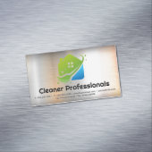 Carte De Visite Magnétique Cleaning Services House Logo | Metal Background (In Situ)