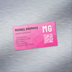 Carte De Visite Magnétique Code QR à motif de maille géométrique dégradé rose