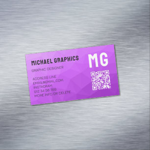 Carte De Visite Magnétique Code QR à motif de maille géométrique dégradé viol