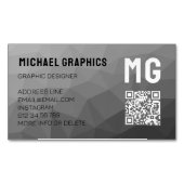 Carte De Visite Magnétique Code QR à motif de maille géométrique grise (devant)