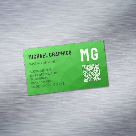Carte De Visite Magnétique Code QR à motif de maille géométrique vert clair (In Situ)