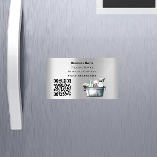 Carte De Visite Magnétique Code QR argent du service de nettoyage