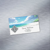 Carte De Visite Magnétique Code QR de plage tropicale bleu côtier (In Situ)