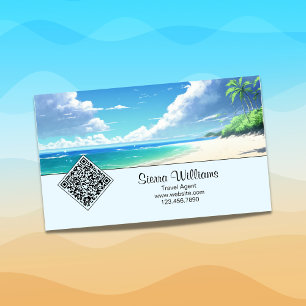Carte De Visite Magnétique Code QR de plage tropicale bleu côtier