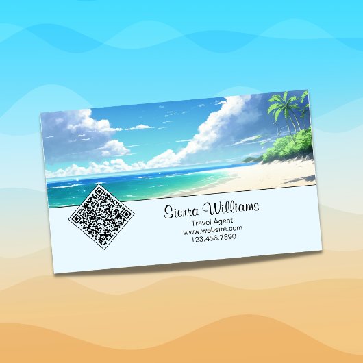 Carte De Visite Magnétique Code QR de plage tropicale bleu côtier