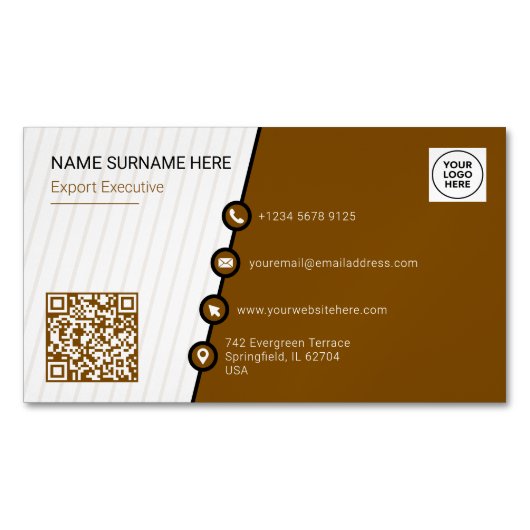 Carte De Visite Magnétique Code QR Formel Simple Brun (devant)