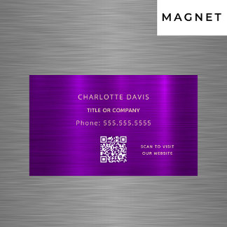 Carte De Visite Magnétique Code QR minimaliste métallique violet élégant