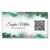 Carte De Visite Magnétique Code QR moderne Abstrait vert et or (devant)