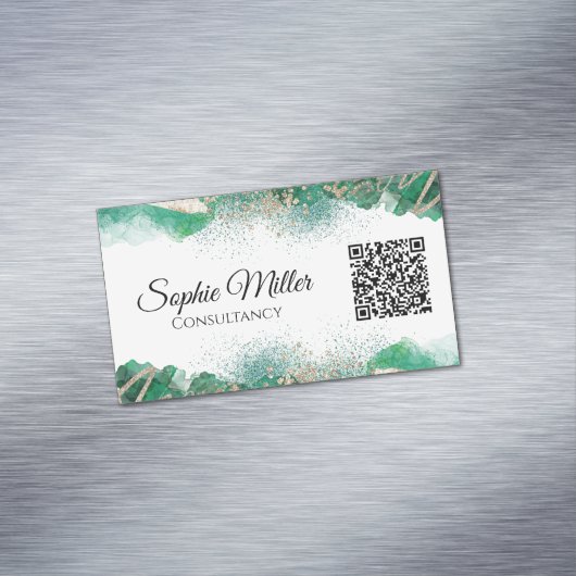 Carte De Visite Magnétique Code QR moderne Abstrait vert et or (In Situ)