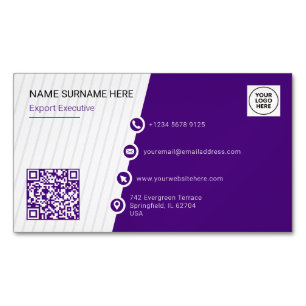 Carte De Visite Magnétique Code QR moderne violet formel