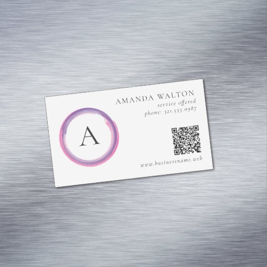 Carte De Visite Magnétique Code QR Monogramme Rose et Violet Moderne (In Situ)