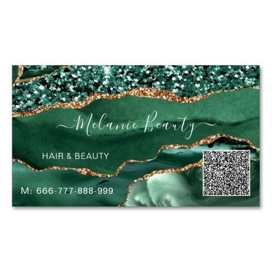 Carte de visite magnétique Code QR Or Vert Émeraud (devant)