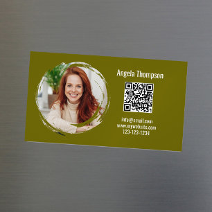 Carte De Visite Magnétique Code QR Photo Vert Moderne Magnétique