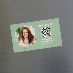 Carte De Visite Magnétique Code QR Photo Vert Moderne Magnétique