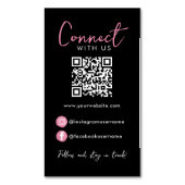 Carte De Visite Magnétique Code QR Professionnel Rose Noir Connectez-Nous (devant Vertical)