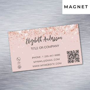 Carte De Visite Magnétique Code QR rose or confetti élégant