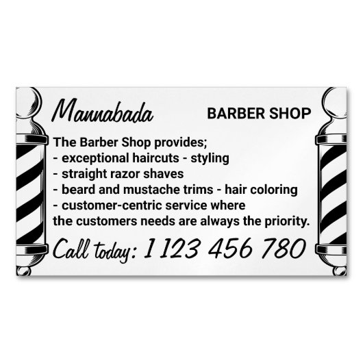 Carte De Visite Magnétique Coiffeuse à poteau en barbier (devant)