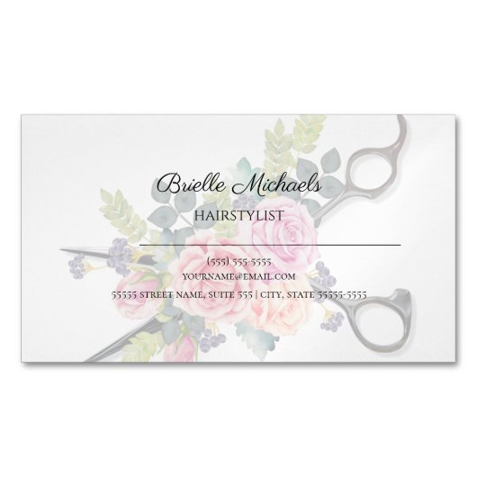 Carte De Visite Magnétique Coiffeuse Flore Douce Avec Cheveux (devant)