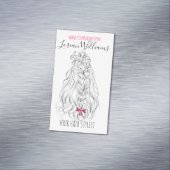 Carte De Visite Magnétique Coiffure moderne Noir Blanc Vave Cheveux Rose Bow (In Situ)