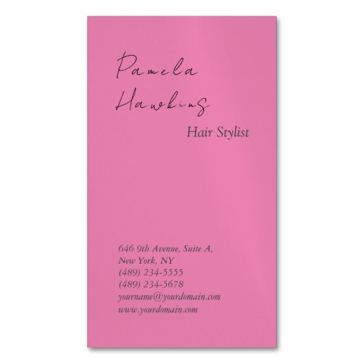 Carte De Visite Magnétique Coiffure professionnelle sobre rose féminin (devant Vertical)