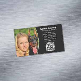Carte De Visite Magnétique Compagnon d'animal Noir Blanc Code QR personnalisé