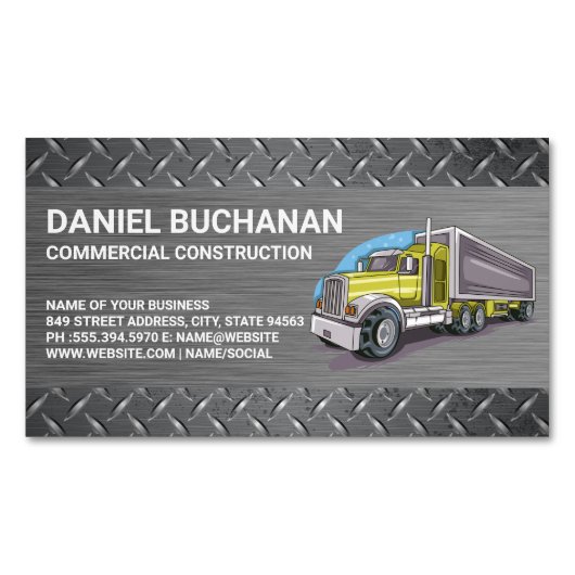 Carte De Visite Magnétique Construction Vehicle | Big Rig Truck | Driver (devant)