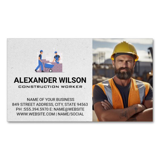 Carte De Visite Magnétique Construction Worker | Home Builders (devant)