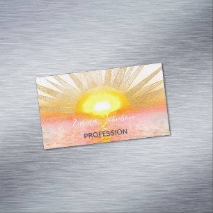 Carte De Visite Magnétique Coucher d'or Soleil Mandala Aquarelle Mer