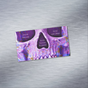 Carte De Visite Magnétique Crâne gothique Face unique Purple Blue Tattoo Sho