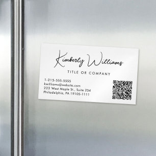 Carte De Visite Magnétique Crème professionnelle de code QR de script minimal
