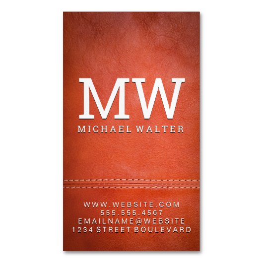 Carte De Visite Magnétique Cuir De Luxe | Double pointillé (devant Vertical)