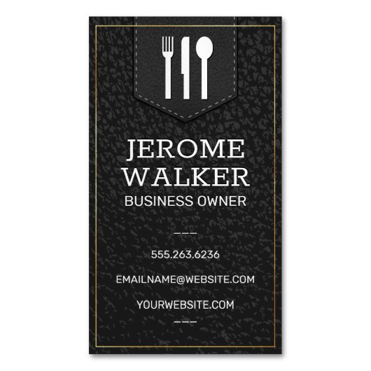 Carte De Visite Magnétique Cuir noir | Sangle pointillé (devant Vertical)