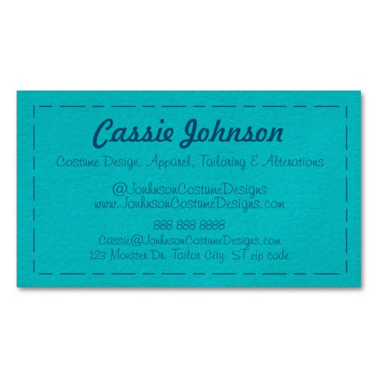 Carte De Visite Magnétique Cuir Turquoise Moderne Faux (devant)