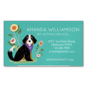 Carte De Visite Magnétique Cute Floral Bernese Mountain Dog Services de soins (devant)