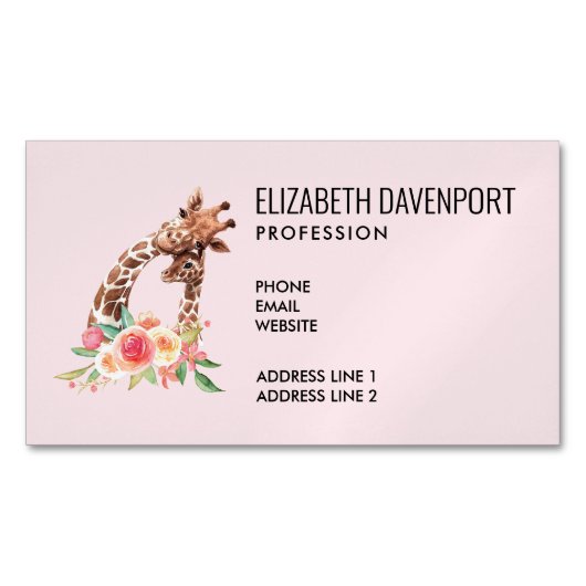 Carte De Visite Magnétique Cute Giraffe Aquarelle Maman & Bébé (devant)