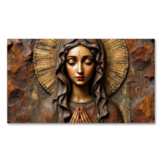 Carte De Visite Magnétique Dévotion sculptée Marie en bois (devant)
