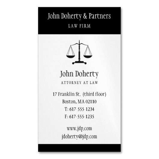 Carte De Visite Magnétique Droit | Classy Black Scales of Justice (devant Vertical)