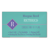 Carte De Visite Magnétique Drôle Retraité, Turquoise & pourpre, do-it-yoursel (devant)