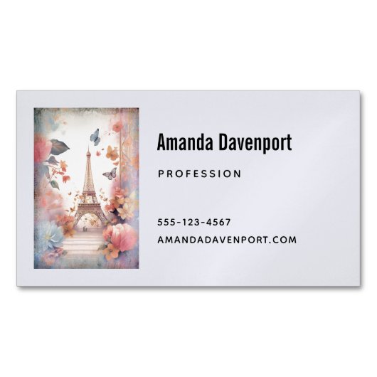 Carte De Visite Magnétique Eiffel Tower Butterflies and Flowers (devant)