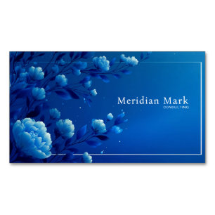 Carte De Visite Magnétique Élégant Bleu Lumineux Floral Monochromatique