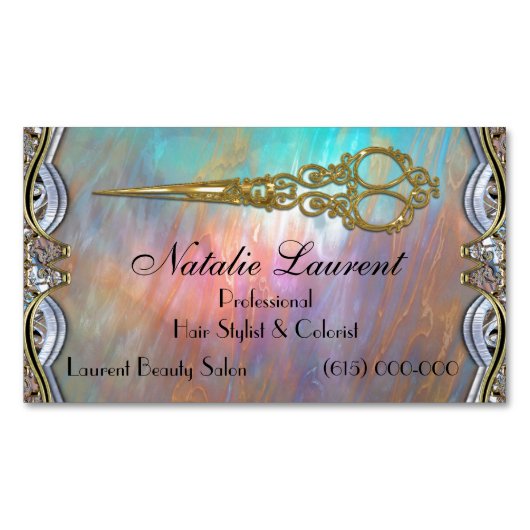 Carte De Visite Magnétique Élégant ciseau professionnel chic lame (devant)