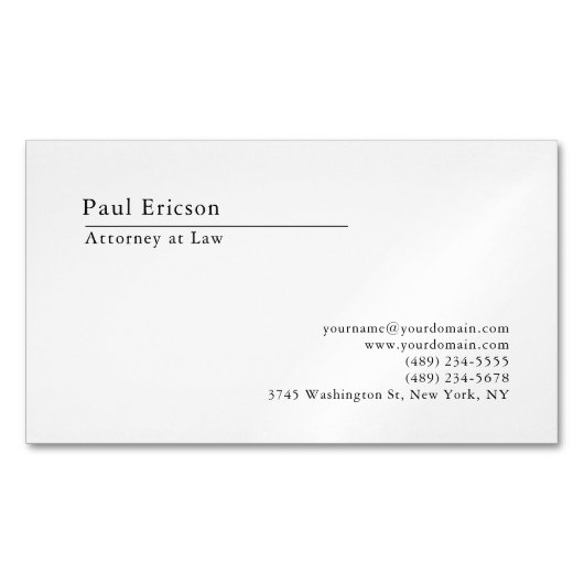 Carte De Visite Magnétique Élégant Classique Simple Professionnel (devant)