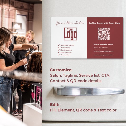 Carte De Visite Magnétique Élégant logo professionnel QR-Code Coiffeur Salon