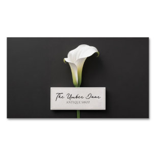 Carte De Visite Magnétique Élégant Lys calla blanc Minimaliste Mémorial noir