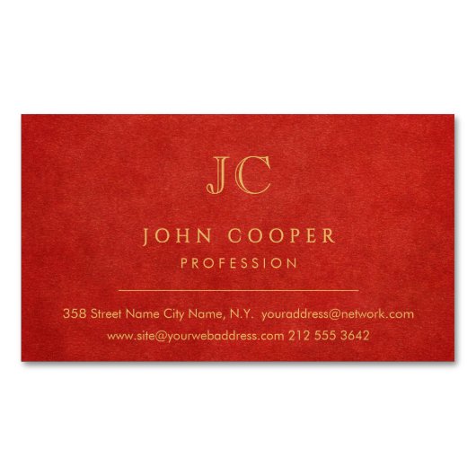Carte De Visite Magnétique Élégant Moderne Chic Rouge et Or (devant)