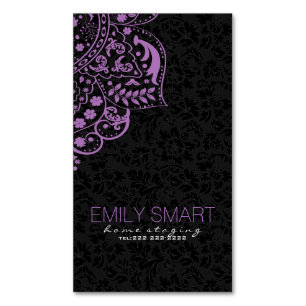 Carte De Visite Magnétique Elégant noir Damas pourpre Vintage dentelle
