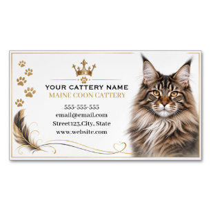 Carte De Visite Magnétique Élégante Chatterie de Chat Maine Coon de Luxe